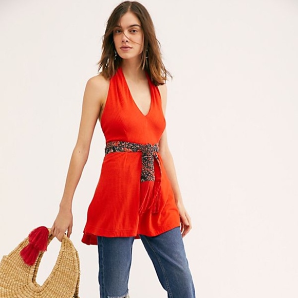 Free People Tops - DONATED!  FREE PEOPLE Halter Top Open Back Fringed Wrap Ties